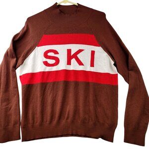 Offline Aerie Womens Retro Ski Pullover Sweater Brown Red Viscose Blend XL